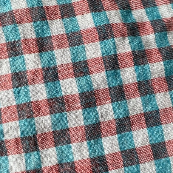 Jos A Bank Men's Button Down Shirt XL 100% Linen Blue Pink Plaid Collared Up - Picture 4 of 9